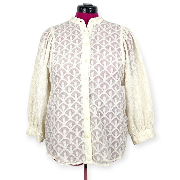 Pilcro Tops - Anthropologie Pilcro Blouse Puff Sleeve Prairie Cottagecore Cream Cotton Top M